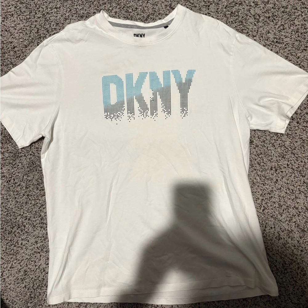 DKNY White and Blue Graphic Tee for Men
